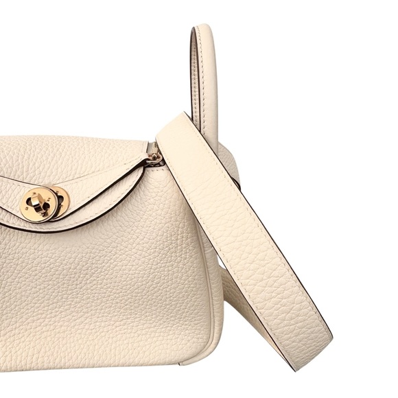 Hermès Nata Taurillon Clemence Mini Lindy 20 Cream Ivory White Gold Hardware GHW - Picture 14 of 16